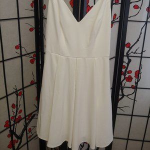 David's Bridal Creme Colored Flare Dress with Straps